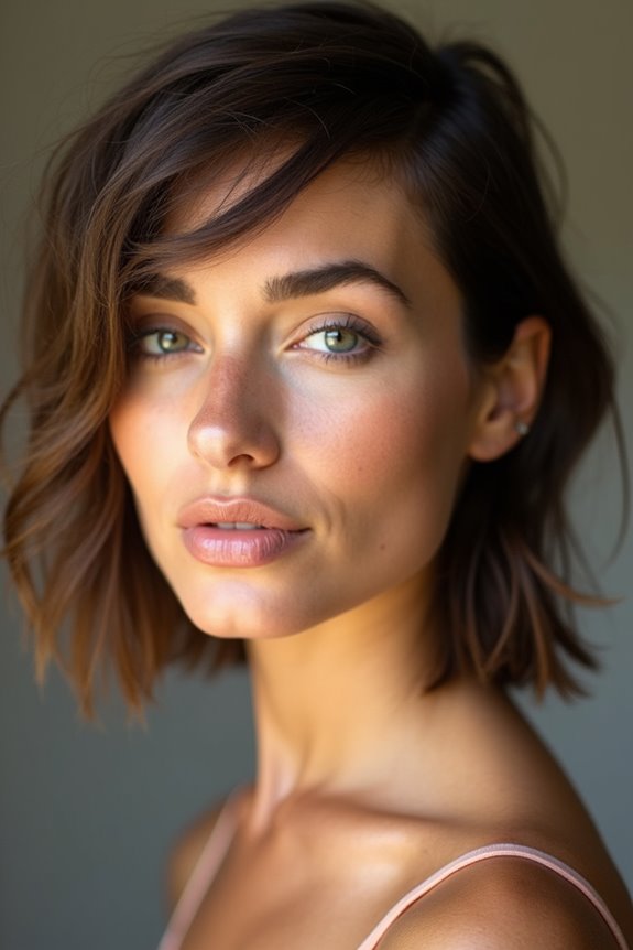 base down triangle balance with chin length bob