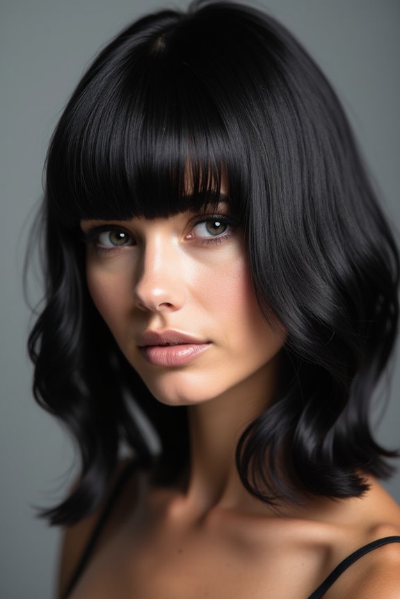 slick bangs with gravity defying sweep